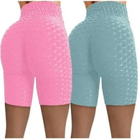 Tajice za žene naborana visoki struk Stretch fitness joga biciklističkih kratkih hlača ružičaste veličine