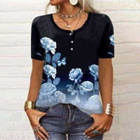 Ljetne ženske košulje Žensko novo dugme V-izrez Modni print kratkih rukava Retro Print Majica Slim TOP