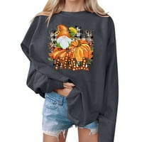 Apepal ženska ležerna modna Halloween Print s dugim rukavima dugim rukavima, pulover top tamno siva