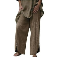 Safuny ženske široke noge pamučne posteljine kapri hlače Ljeto jesen retro elastični struk trendi čvrstog