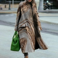 Ženski modni ispisani džep dugi rukav revel vuneni dugi kaput