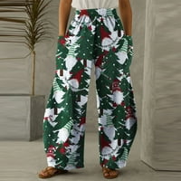 Ženske božićne printerske pantalone Vintage Labavi elastični vučni putnici Ležerni za odmor Padžama