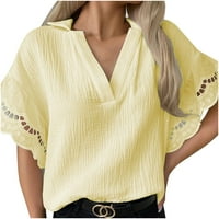 Ženske majice Ženska modna ljetna čipka Vreta Vrat Solid Boja kratki rukav Ležerne košulje TOPS Yellow