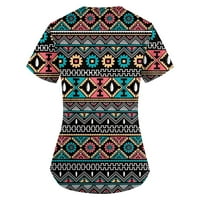Ženski vrhovi ženski etnički tiskani kratki rukav V-izrez V-izrez Radna džepa bluza xxxl
