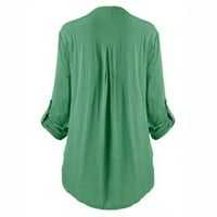 Yyeselk majice za žensko dugme na dubinu prema dolje V-izrez Tundy The Trendy asimetrični hem čipkasti patchwork bluze padajuću odjeću zeleno m