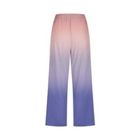 Ženske ravne široke lanene pantalone cvjetne pantalone Ljeto Capri hlače Ležerne prilike labave pantalone elastične struke