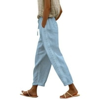 Ženske hlače visoke struke Kapri hlače sa džepovima široke pantalone za noge za žene plavo l