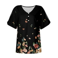 V-izrez cvjetni bluze za slobodno vrijeme modni vrhovi kratkih rukava za žene crne s