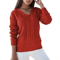 Tosmy džemperi za žene Žene Solid Boja dugih rukava V izrez Knit Ležerni pulover Duks pad džemper