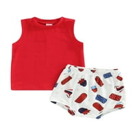 Binweede Toddlers dvodijelna odjeća, Dan neovisnosti Tema bez rukava O-izrez Čvrsta boja + uzorak tiskane