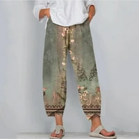 Safuny ženske pamučne posteljine ravne hlače pada opuštene pantalone trendi djevojke retro vintage cvjetna