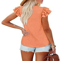 Glonme dame majica kratki rukav ljetni vrhovi V izrez majica plaža casual pulover meka čvrsta boja narančasta
