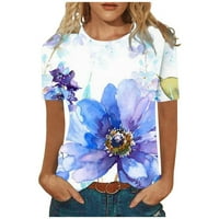 HFYIHGF Slatki ljetni vrhovi za žene plus veličine vrhovi O-izrez cvjetni tisak kratkih rukava majica