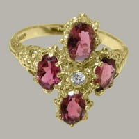 Britanska napravljena 18k žuti zlatni prirodni dijamant i ružičasti turmalinski ženski Obećani prsten