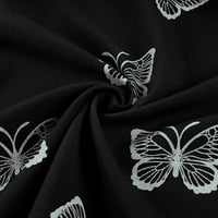 Shiusina T košulje za žene Ženske modne casual dugih rukava tipka za tisak V-izrez T-majice Bluza Crna