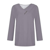 Novi dolasci majice s dugim rukavima za žene čišćenje casual pulover žene vrhovi čvrsti V-izrez dugih rukava ženske vrhove tamno siva xl