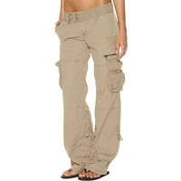 Yuwull Ženske hlače Ravne fit teretne hlače High struk baggy planinarske pantalone sa džepom za poklopac