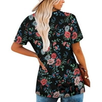 Crewneck Dukseri za ženska bluza Ljetna tunika okrugla vrat cvjetni ispis majica kratkih rukava bluza