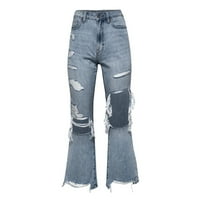 Ženska temperament modne iskrivljene ravne noge Jeans Light Blue XXL