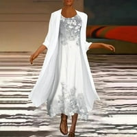 Ženske haljine okrugli dekolte casual tiskani maxi a-line rukavska ljetna haljina bijela xl