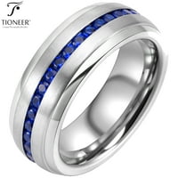 Tungsten Carbide srebrni vjenčani bend w plava ili crvena kubična cirkonija vječni stil w korak ivica
