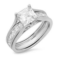 2. CT Princess Rez pravi prirodni dijamant VS1-VS G-H 14k bijelo Angažman za vjenčanje svadbene mladenke Dizajnerski prsten BW Set veličine 10