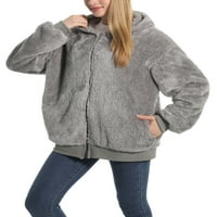 Sunloudy Womeny Fuzzy hoodie dukserica Čvrsta grafička karirana Ispis Zip Up Fleece Jacket kaput sa džepovima Zimska topa plišana odjeća
