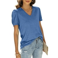 Majice za žene Casual Tops Solid Color V izrez Ljetni lati rukav kratki rukav Thirts Thirts The Majica