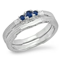 Kolekcija Dazzlingock 10k Blue Sapphire & White Diamond Stone za angažman prstena za brisanje, bijelo
