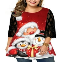 Qinavy ženski božićni plus veličina labavi grafički grafički tiskani mrežni namorski majica