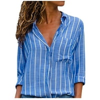 Žene V izrez prugasti dugme dugih rukava dolje majice Bluze, labavi fit casual stilskim košuljom za