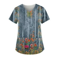 HANAS ženska gornja modna ljetna ženska retro tiskana radna odjeća V-izrez plus veličina majica s džepovima