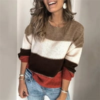 Miayilima Ženska blok boja džemper V izrez dugih rukava Ležerne prilike labave pulover Plint Jumper vrhovi
