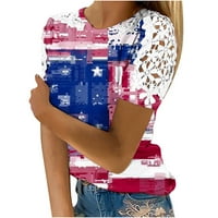 Košulje od 4. jula za žene plus veličine Vintage Američka zastava Suncokret Print Čipka za patchwork kratkih rukava Crta majice