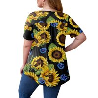Ženska ljetna majica vrhovi moda plus veličine tiskani čipkasti patchwork okrugli vrat labavi kratki