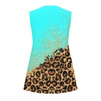 TUNIC TOP za žene Ljeto Sparkly Leopard Print Ombre Tie Dye Gumb Up Crew Neck Majice bez rukava