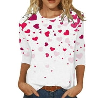 Majice za žene za Valentinovo serije za vrhove Love Ispišila su tri četvrtine rukava za okrugli izrez