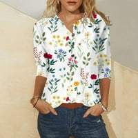 Zodggu Womens Business Versile Vintage T-majice Prodaje klasične cvjetne košulje Ljeto dugmad Crewneck