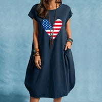 Ženska američka zastava mini haljina s poctes kratkim rukavima zvijezda i prugasta sandress okrugla