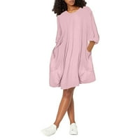 Haljine za žene Himeway Women Džepne haljine Lames vrat Ležerne duge vrhove haljina plus veličina ružičasta