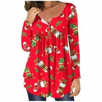 Zodggu dugih rukava Henley vrat bluza vrhovi božićni print ženski labavi modni modni majice, ženska