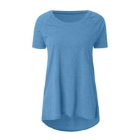 Ženski bluze Ženski modni kratki rukav Okrugli izrez Lool Solid Boja majica TOPS Blue XL
