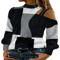 Glookwis Ladies majica dugih rukava T-majica Dnevna odjeća Labavi vrhovi hladnog ramena pulover crni