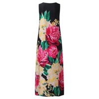 Haljine za žene Žene Ljeto Print Sank V izrez Maxi Labava haljina Boho Beach Dug Senwress s džepovima