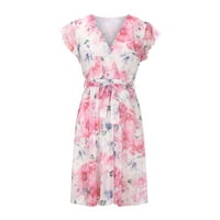 Ljetne haljine za žene boemska cvjetna tiskana V-izrez kratki rukav s kratkim rukavima Flowy Mini haljina