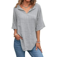 BAOCC Bluze za žene Dressy Ležerne prilike Solid Color V izrez Majice kratki rukav pamuk posteljina