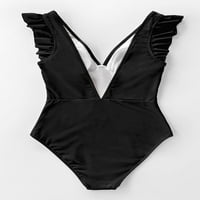 Ženska crna V izrez Jedno kupaće kostim ruffled kupaće odijelo za kupanje, XS