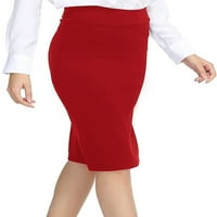 Ženska poslovna suknja Olovke za olovke za olovke Visoki struk Dame Dužina koljena Svečano crveno M