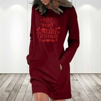 Hanas haljine ženske modne božićne džepove dugih rukava s dugim rukavima haljina crvena m