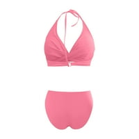 Deep V-izrez bikini set za žene tanki bikini top čipke up halter kupaći kostim bikini visoki struk plišani